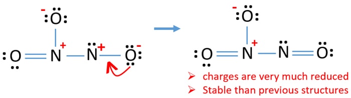 best lewis structure of N2O3 obtain by reducing charges